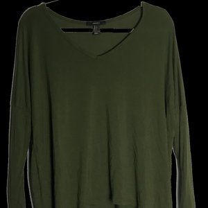 Olive Green Slouch V-Neck Long-Sleeved Shirt